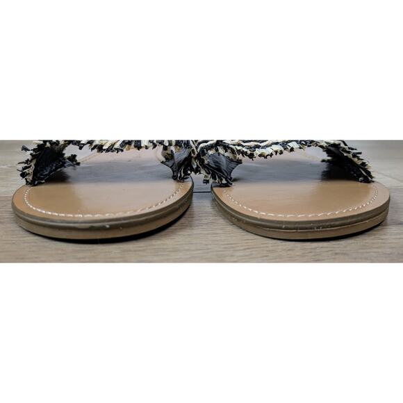 Nine West Cammie Slides Sandals 10 Black Cream Woven Raffia Island Tropical - Picture 9 of 12